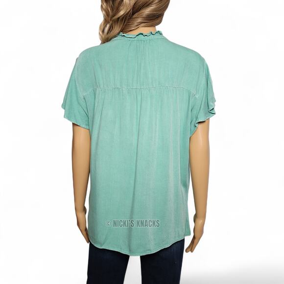 Rails Ruthie Ruffle Cap Sleeve Snap Front Basil Green Blouse Top Size XL - Picture 5 of 9
